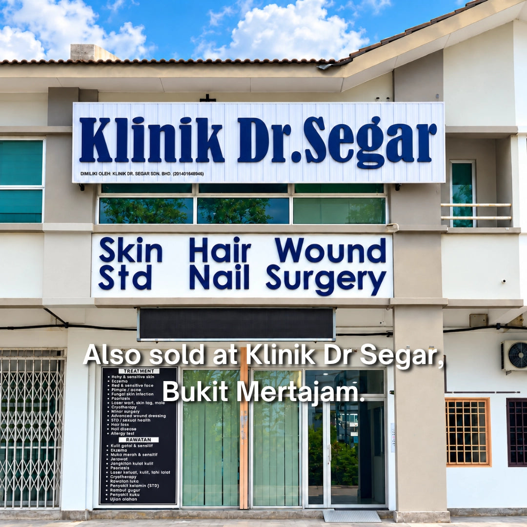 dr.SK Skincare products are also sold in person at Klinik Dr. Segar in Bukit Mertajam, shown here as the clinic storefront.