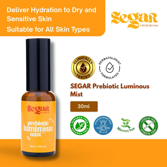 SEGaR Prebiotic Luminous Mist 30ml bottle for dry, sensitive skin, dermatologist-tested