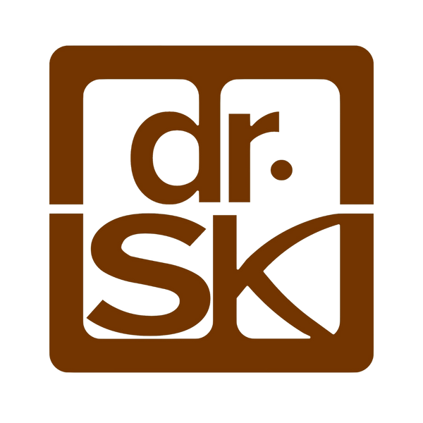 Brown logo with 'dr. SK' text on a white background