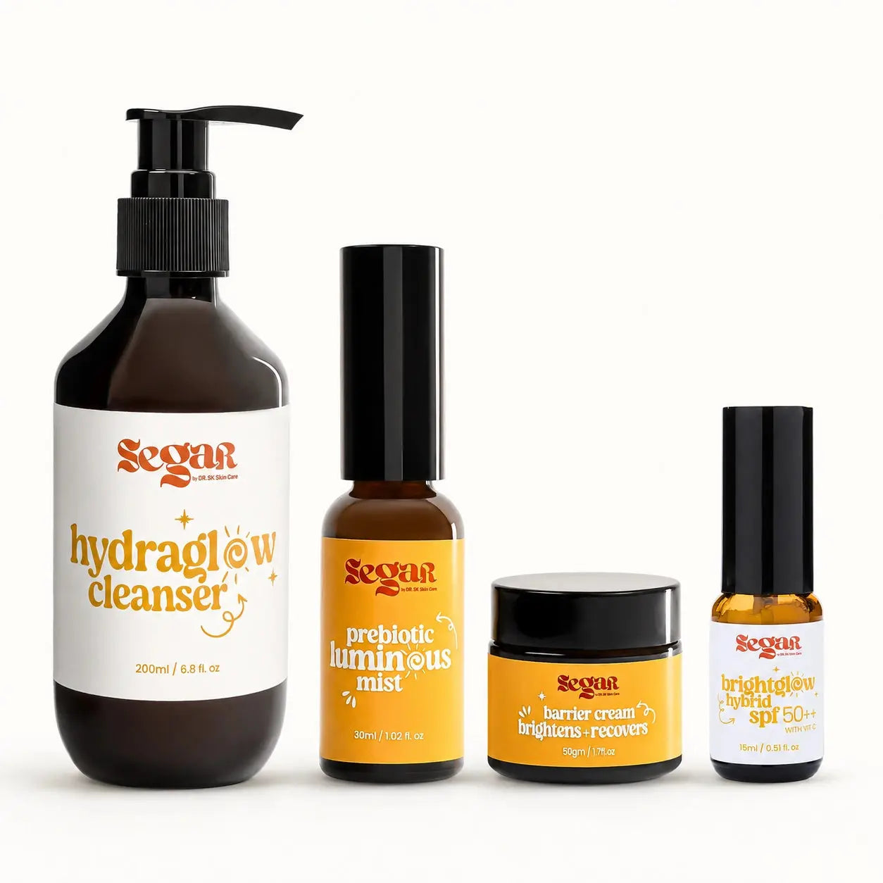 Set of skincare products with 'SEGAR' branding on a white background