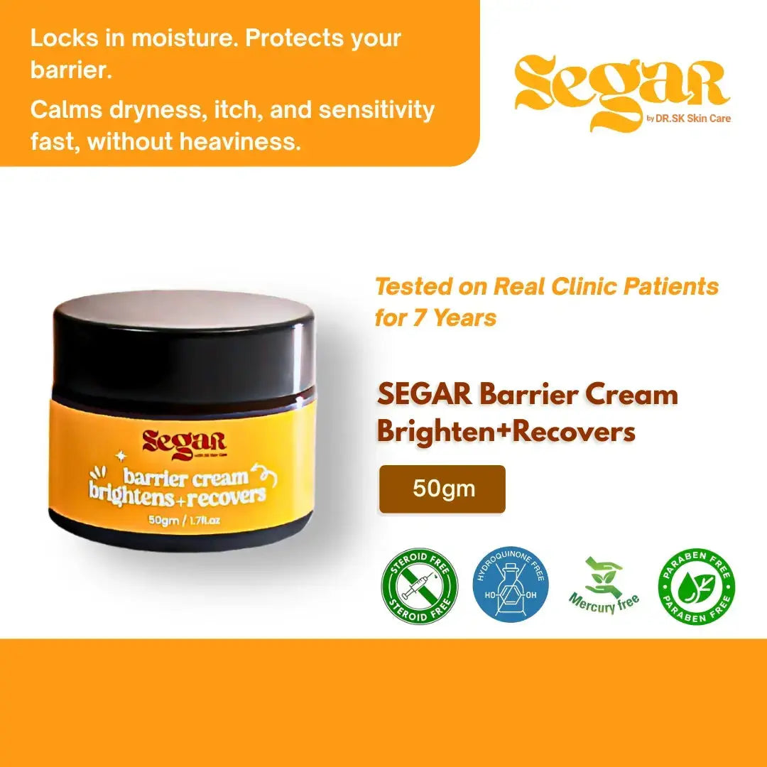 SEGAR Barrier Cream packaging with product details on a white background