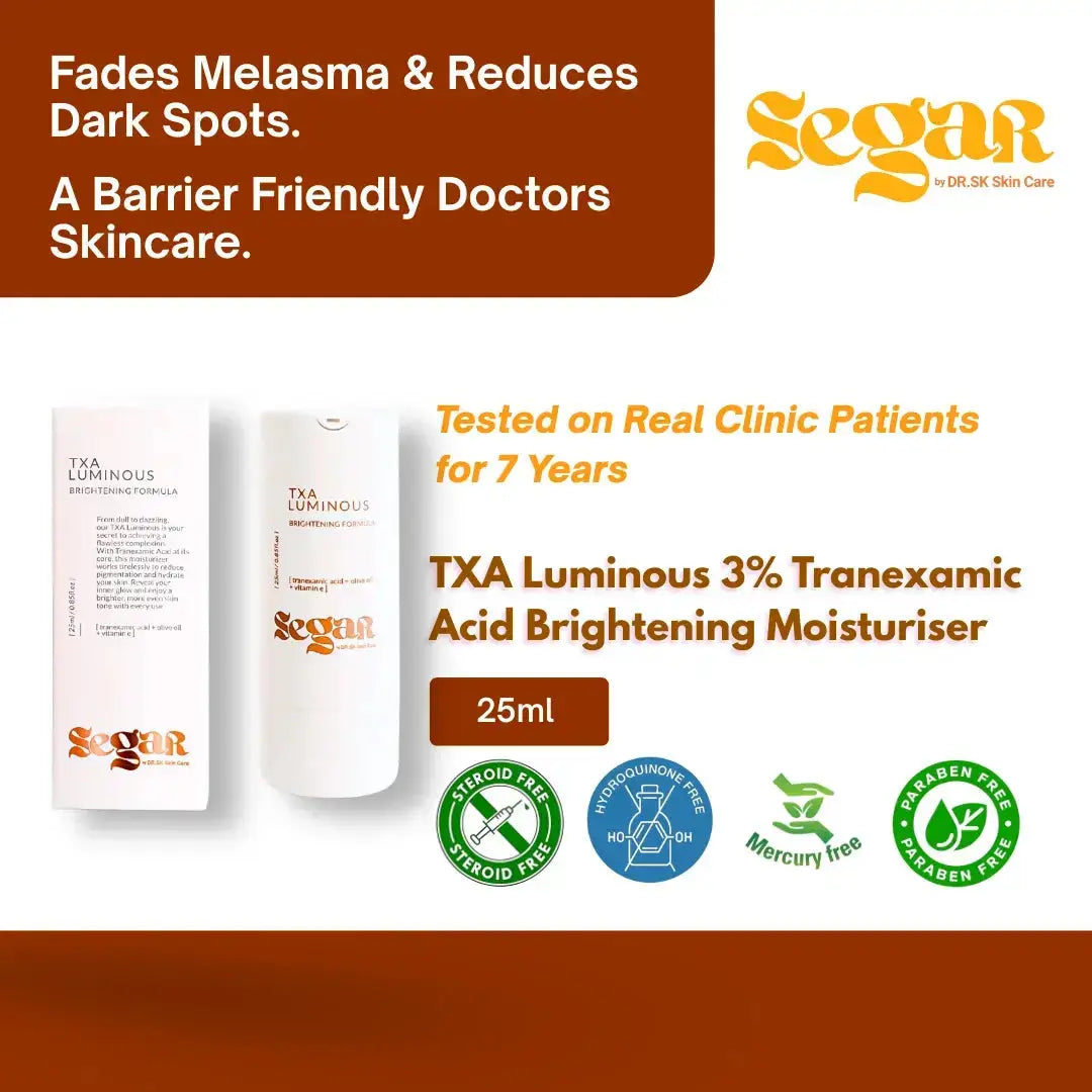 SEGAR TXA Luminous bottle with product details on brown background