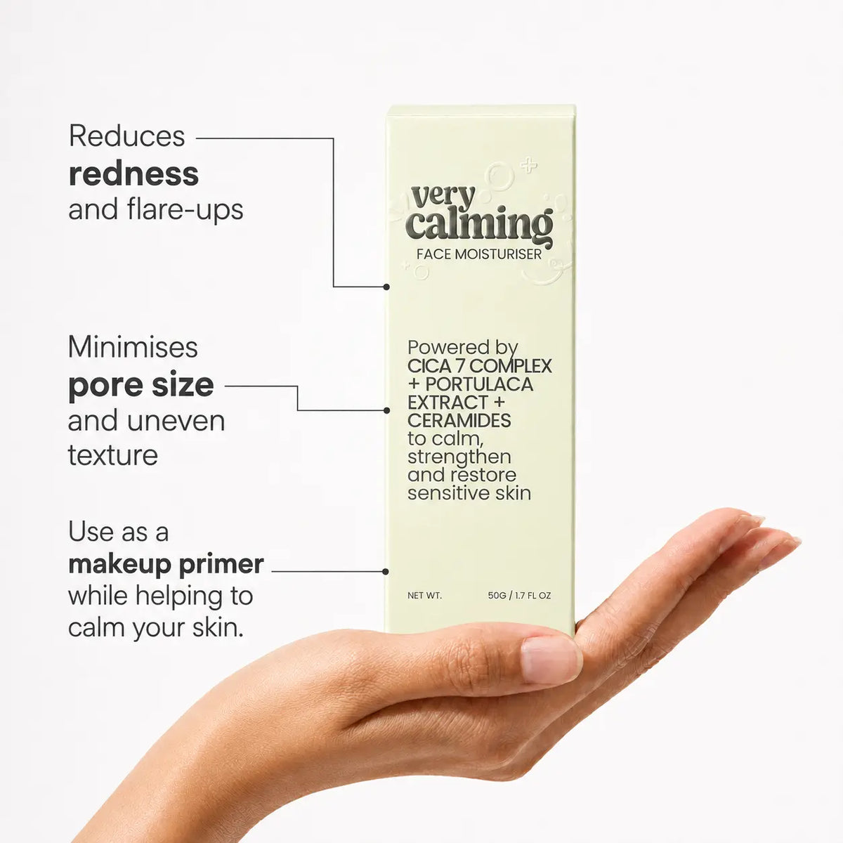 SEGAR Very Calming Face Moisturiser for sensitive skin, helping reduce redness and flare-ups, smooth uneven texture and calm reactive skin.