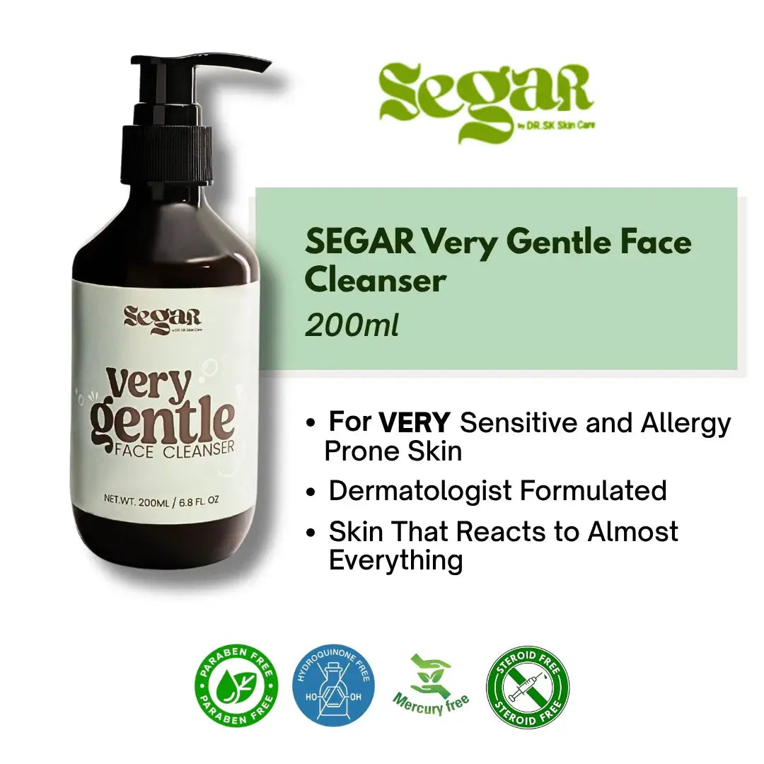 SEGAR Very Gentle Face Cleanser bottle with product details on a white background