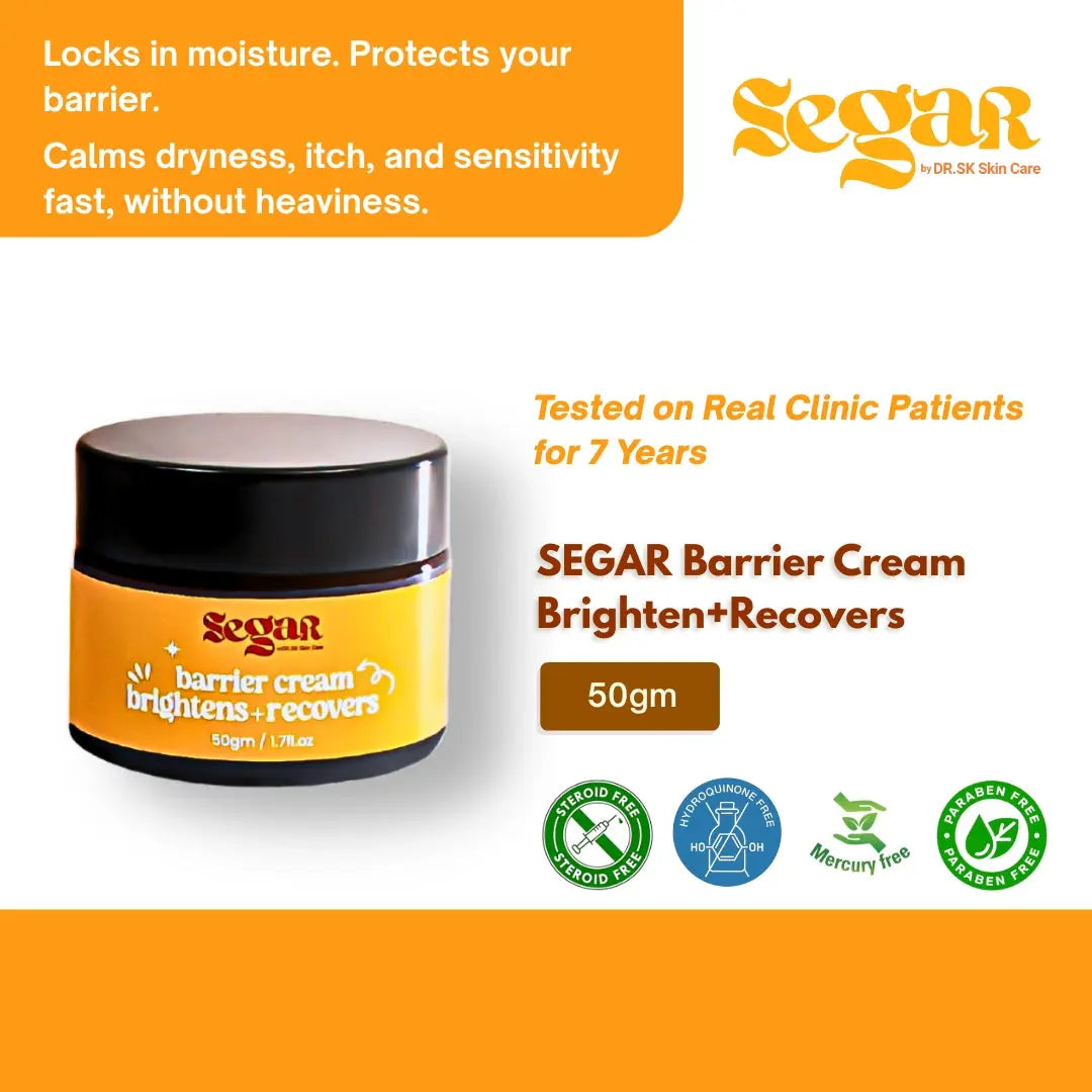 Segar Barrier Cream packaging with product details on a white background