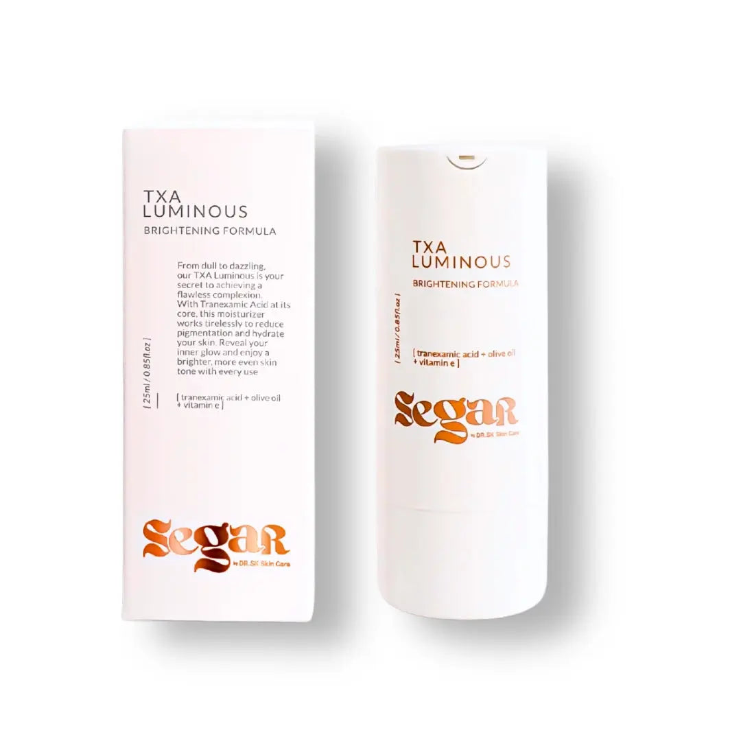 Segar TXA Luminous skincare product packaging on a white background