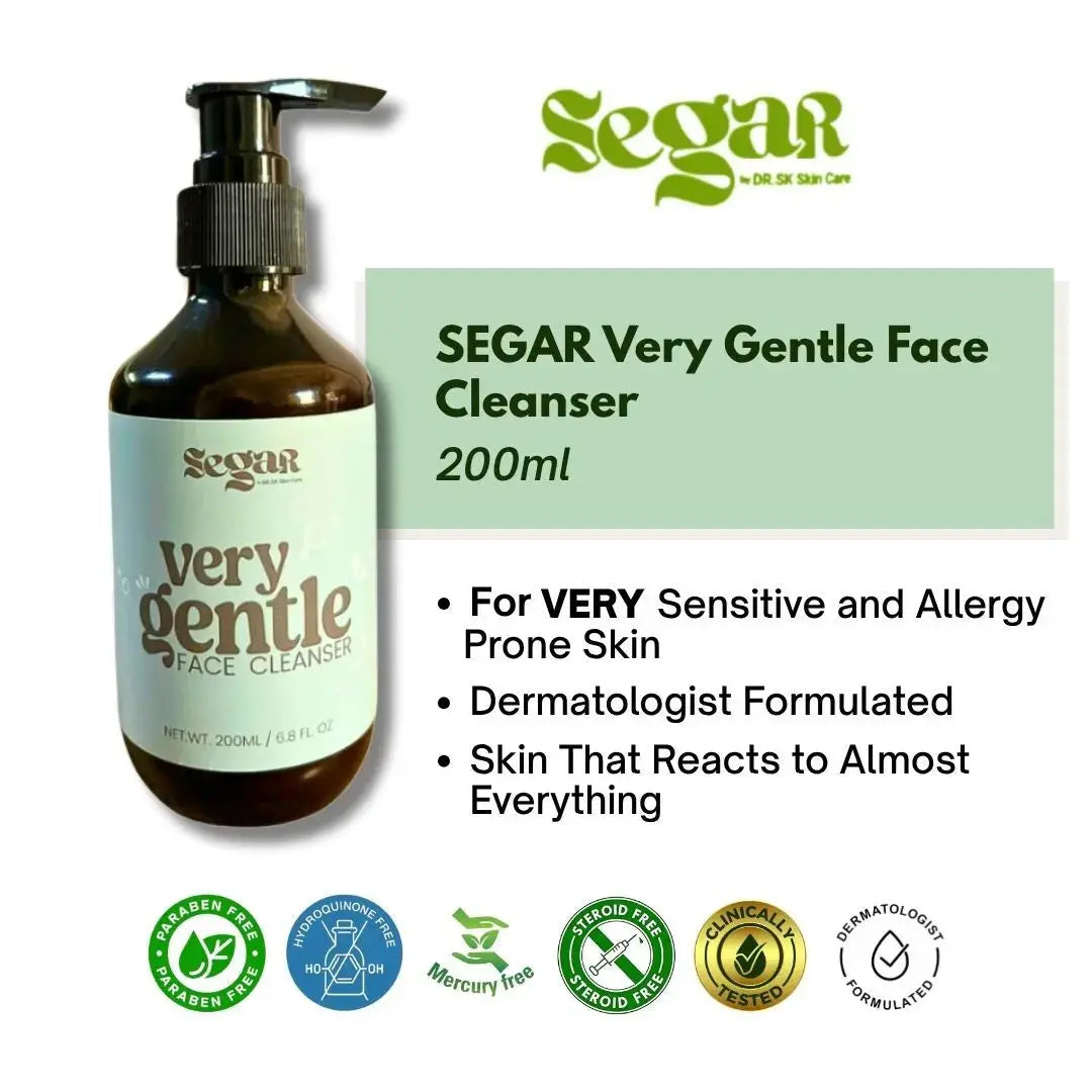 Segar Very Gentle Face Cleanser bottle with product details on a white background